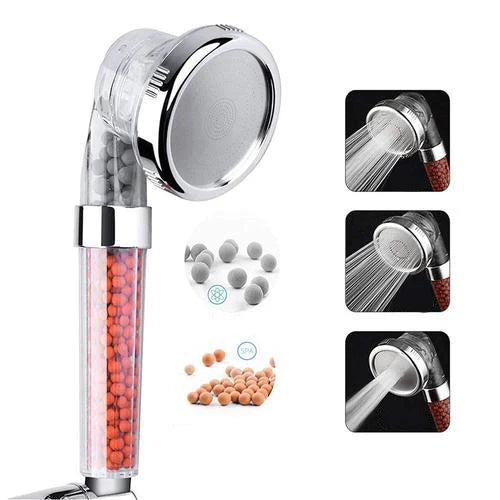 Pommeau de douche avec billes minérales filtrantes