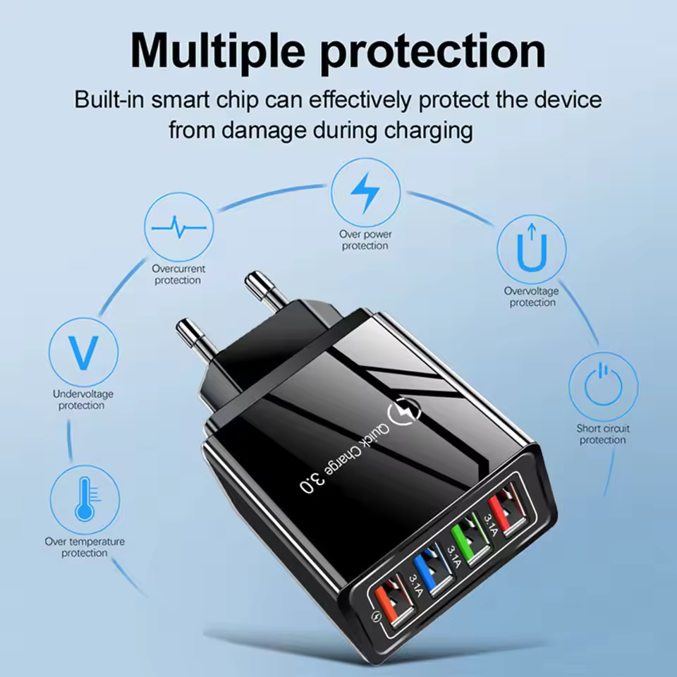Chargeur 4 Ports USB - Rapidité +